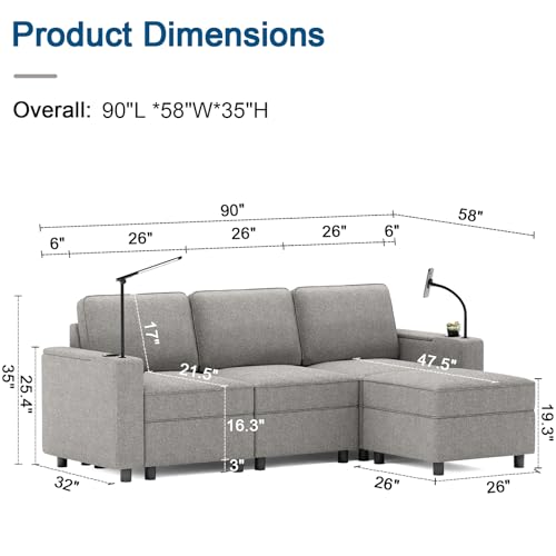 Multifunctional Sleep Sofa Bed,Modular Sectional Sofa, Couches for Living Room with Storage, Armrest with Power Grommet and Cup Holder, Wireless Charging Stand & LED Light Included