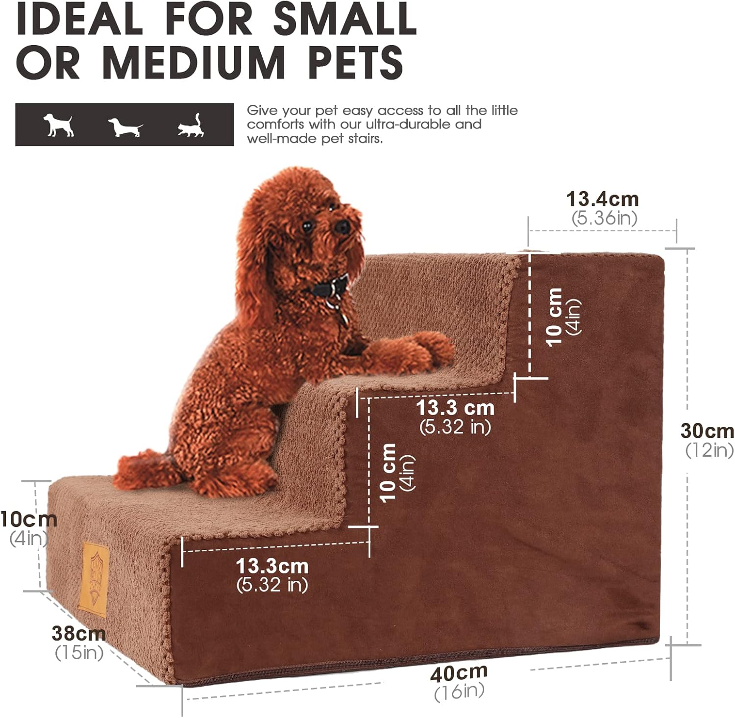 Topmart High Density Foam Dog Stairs, Pet Steps with Anti-Slip and Waterproof Cover,Pet Ladder for Small Dogs & Cats,Pet Ramp,11.8