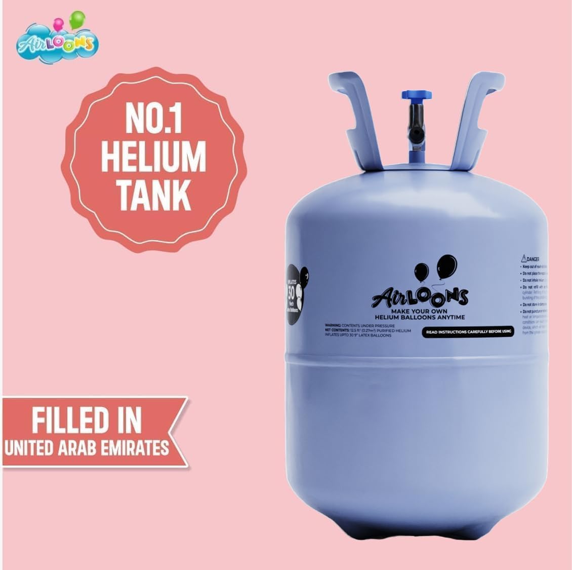 Purified Helium Tank - Inflate up to 60 Latex Balloons | 7 cu. ft. Helium Balloon Pump for Longer Float Time | Helium Tank for Balloons at Home for Birthday Decorations, Party Decorations