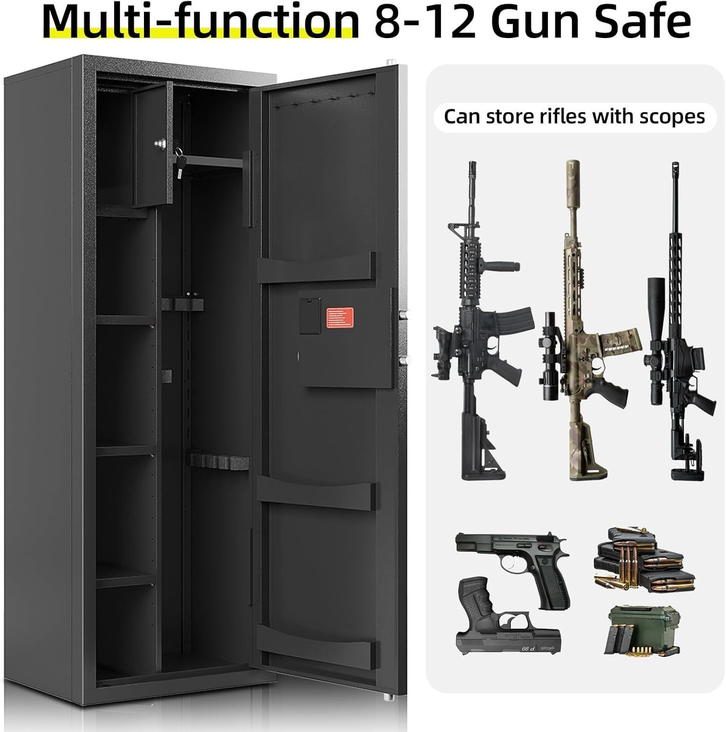 KAER 8-12 Gun safes,Rifle Safe,Gun Safes for Home Rifle and Pistols, Long Gun Safe for Rifle Shotgun for Home,Quick Access Rifle Safes,Adjustable Shelves