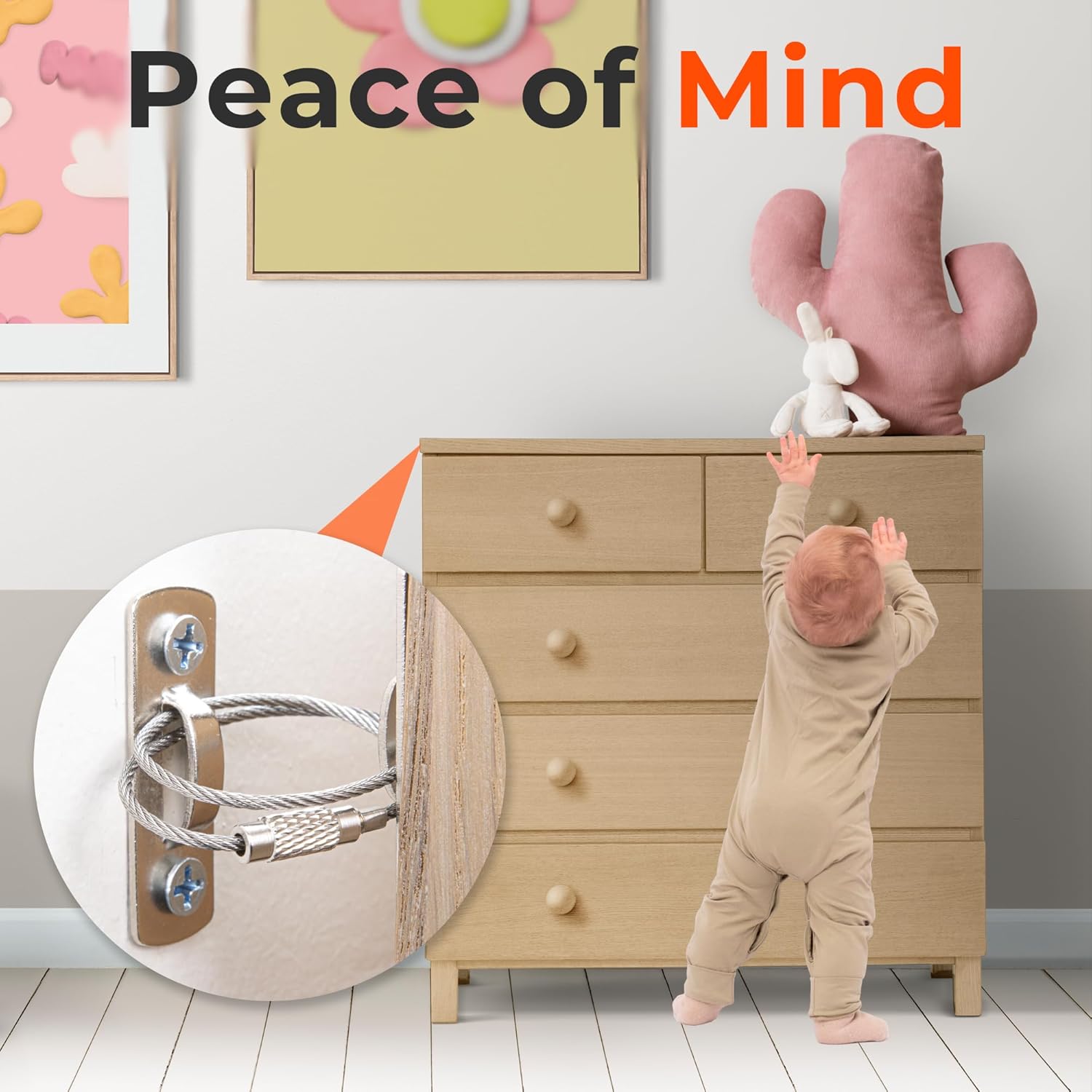 12-Pack Furniture Anchors - Anti-Tip Furniture Straps for Baby Proofing - Wall Anchor for Furniture - Earthquake Straps for Child Safety