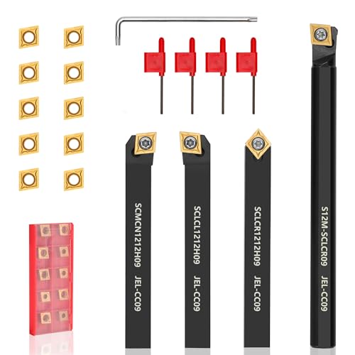 Indexable Lathe Turning Tool 21Pcs Kit 3/8'' 10mm Shank 7Pcs Metal Lathe Tools Holder Set with 14Pcs Turning Inserts for Turning Grooving Threading Boring Carbide Inserts Carbide Turning Tool