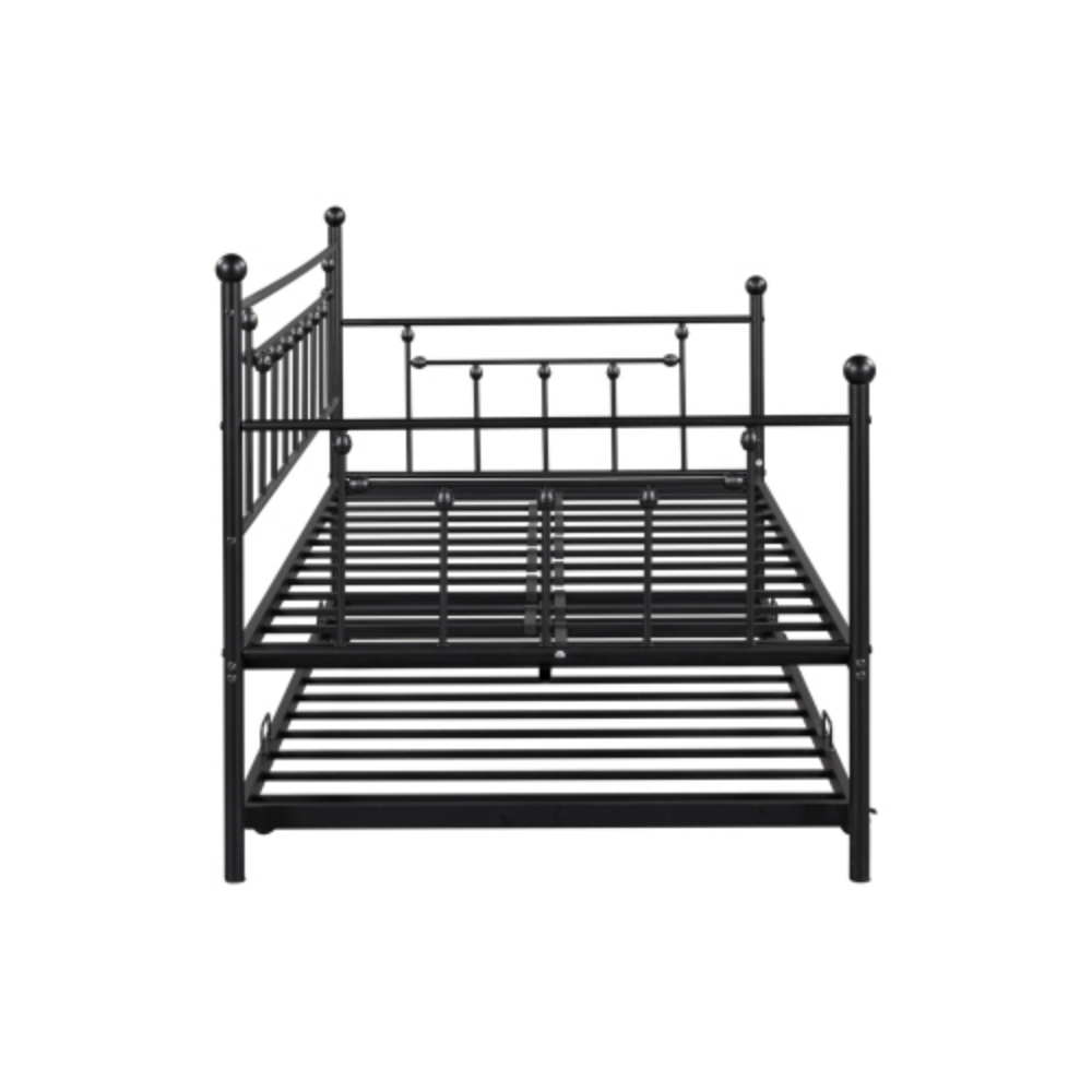 Daybed with Trundle Black + Metal