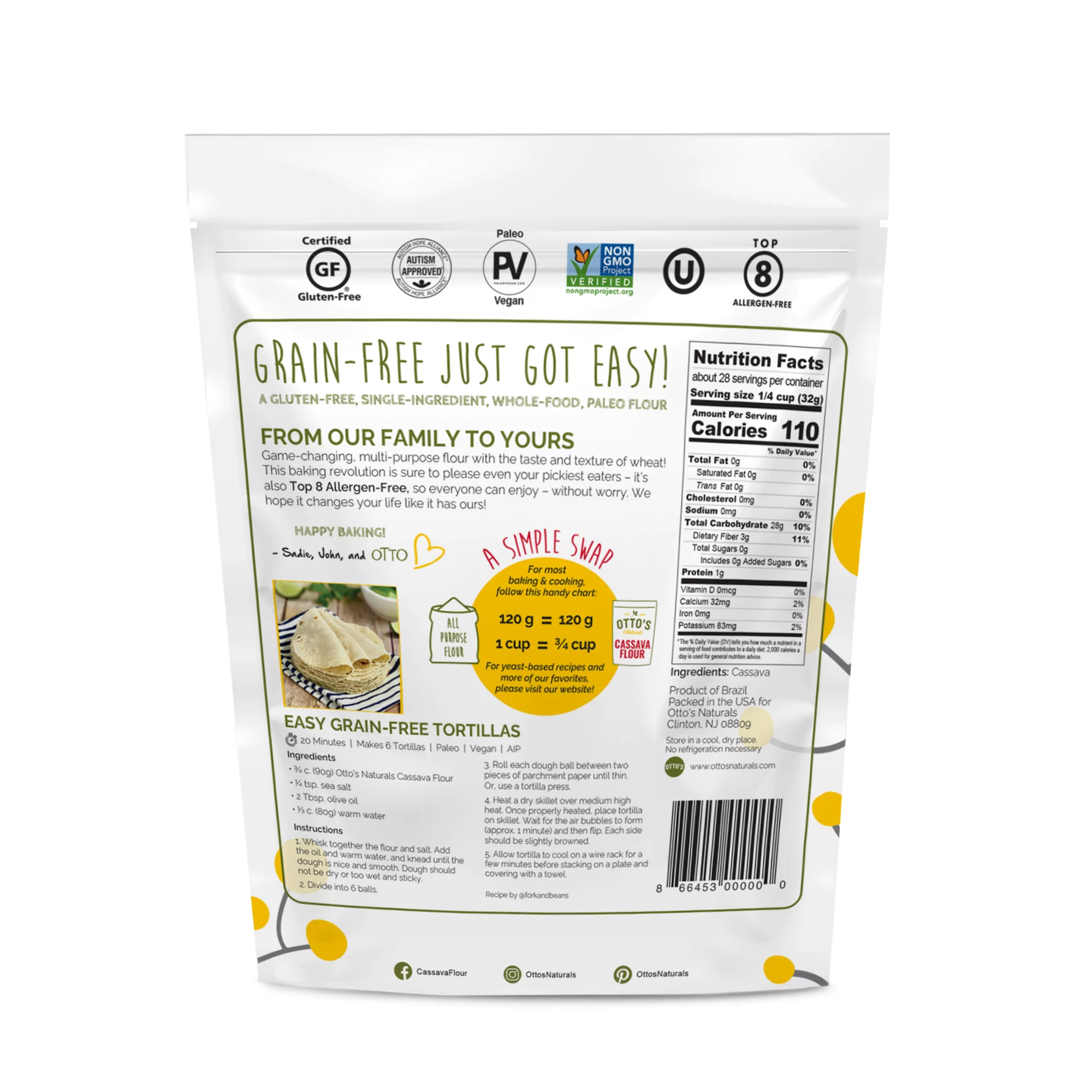 Otto's Naturals 2lb Cassava Flour - Grain-Free, Baking Flour, All-Purpose Wheat Flour Substitute