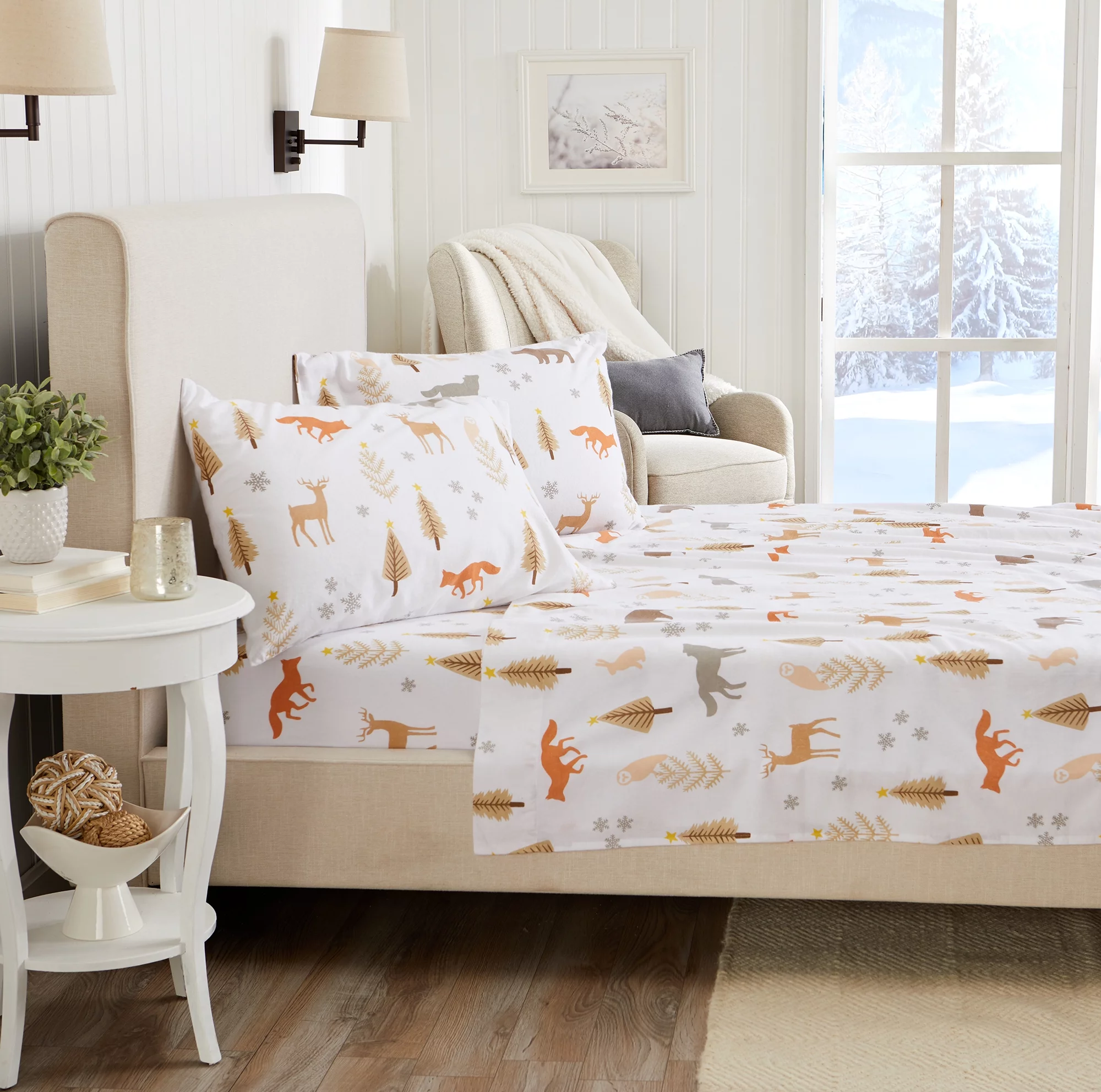 Great Bay Home Turkish Cotton Printed Flannel Sheet Set (Full, Roaming Animals)