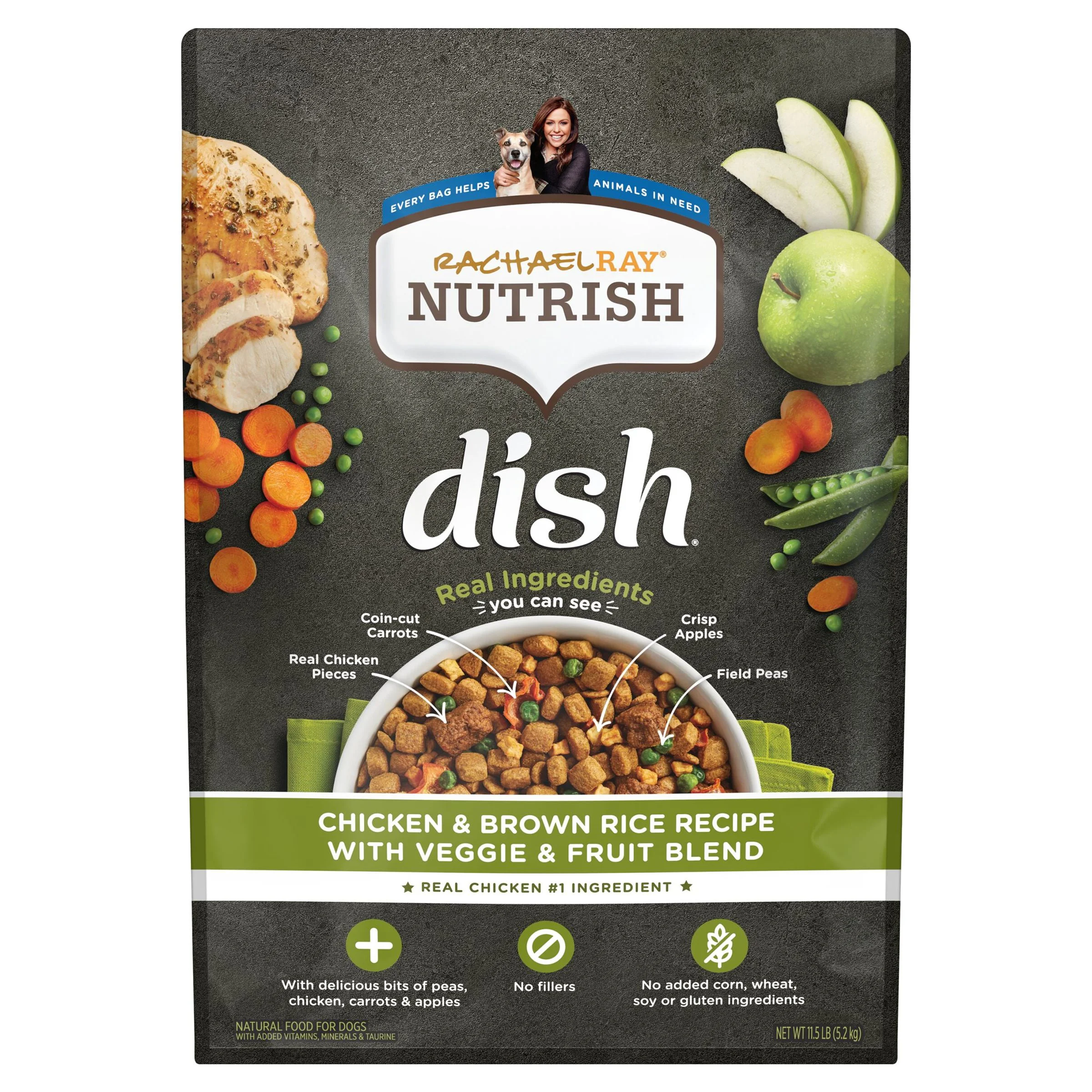 Rachael Ray Nutrish Dish Natural Premium Dry Dog Food, Chicken & Brown Rice Recipe With Veggies & Fruit, 11.5 Lbs