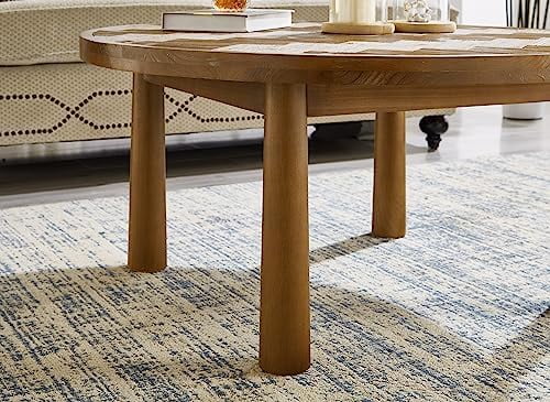 KHBIULIFE Living Room Central Round Table  Farmhouse Round Coffee Table  Round Wooden Rustic Natural Table with Thick Cylindrical Legs (Classic  35.43 X 35.43 X 18.31 in)