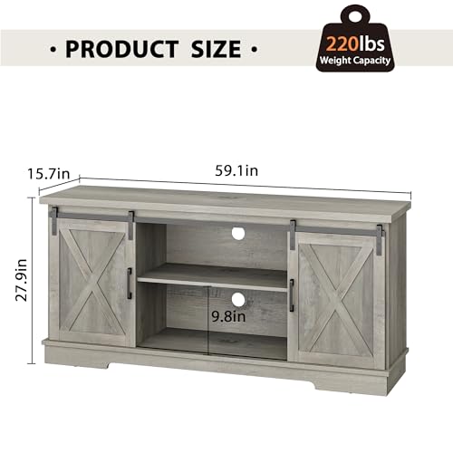IDEALHOUSE Farmhouse TV Stand for 65 Inch TV, Entertainment Center with Storage and Sliding Barn Doors, Modern Media TV Console TV Stands for Living Room Bedroom (White)