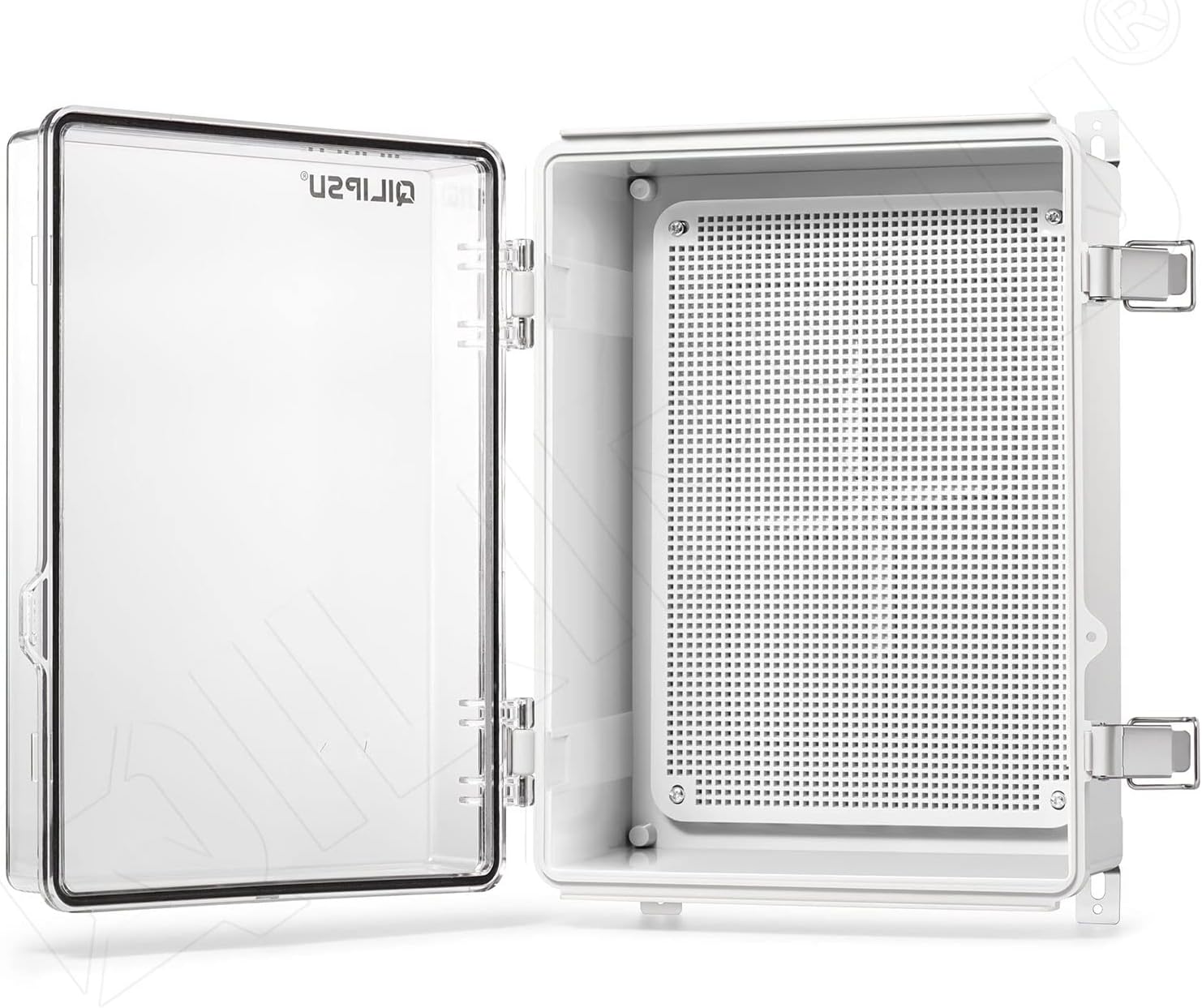 QILIPSU Clear Hinged Cover Stainless Steel Latch 370x270x150mm Junction Box with Mounting Plate, ABS Plastic DIY Electrical Project Case IP67 Waterproof Dustproof Enclosure Grey (14.6