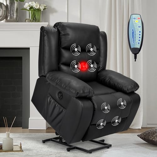 Power Lift Recliner Chair for Elderly, Electric Recliner Chairs with Massage and Heating Funtion, USB Port, Remote Control, Side Pocket, Leather Lift Chair for Living Room Home (Brown)