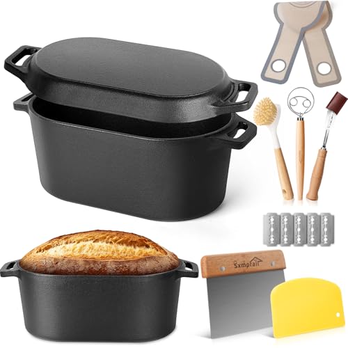 Oval Dutch Oven for Bread Baking, 3.6qt, Black, Up To 1000 ℉ Cast Iron Loaf Dutch Oven With Lid For Homemade Bread, Sourdough Bread Pan