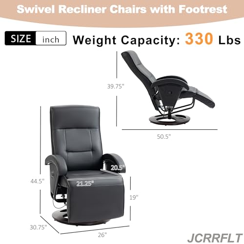 Swivel Recliner Chairs - Small Leather Recliner Reclining Chairs for Adults Living Room Swivel Chair with Adjustable Footrest & 360° Rotation Wooden Base Chair Recliner Sofas for Living Room (Gray)