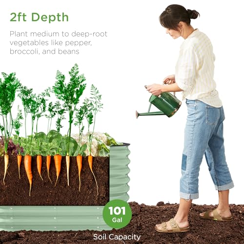 Best Choice Products 8x2x2ft Metal Raised Garden Bed, Oval Outdoor Deep Root Planter Box for Vegetables, Herbs w/ 4 Support Bars, 215 Gal Capacity - Charcoal