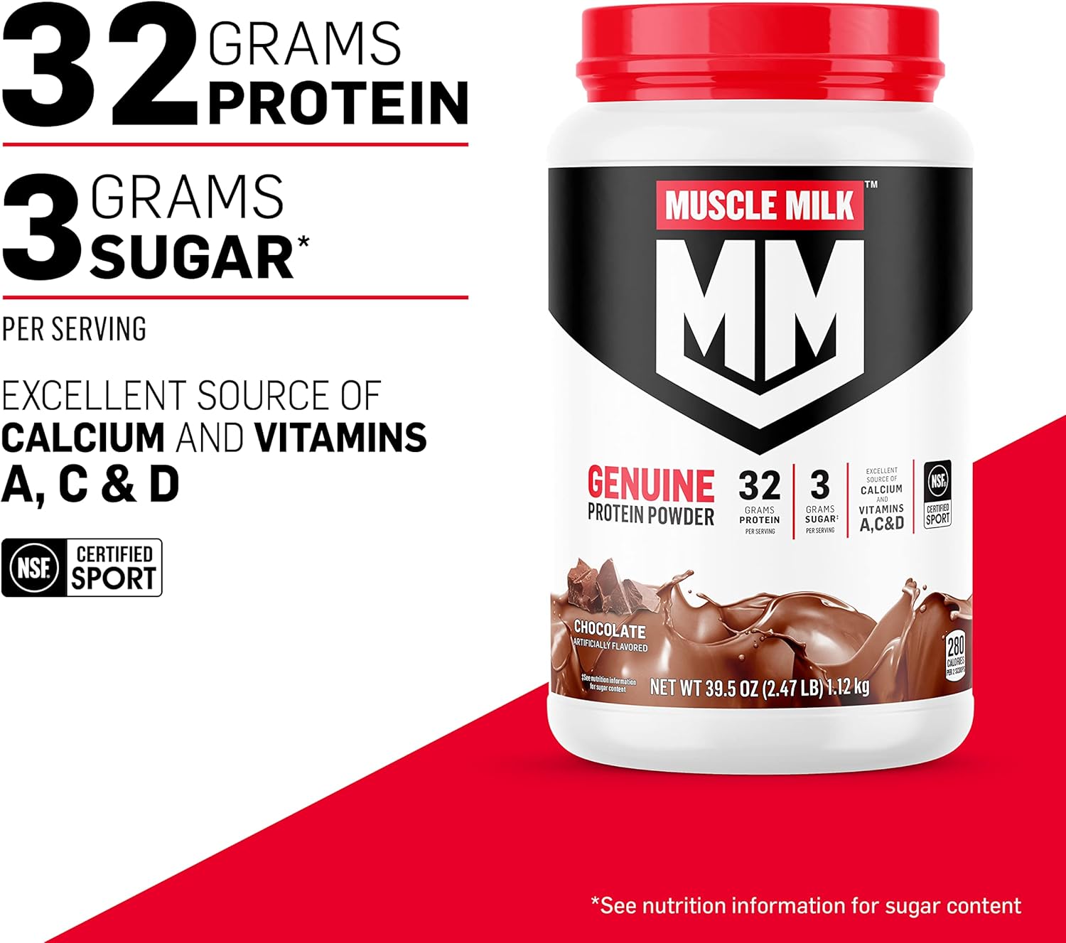 Muscle Milk Genuine Protein Powder, Cookies 'n Crème, 4.94 Pound, 32 Servings, 32g Protein, 2g Sugar, Calcium, Vitamins A, C & D, NSF Certified for Sport, Energizing Snack, Packaging May Vary