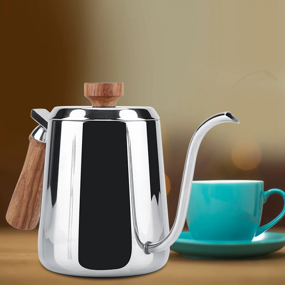 Drip Coffee Pot, Stainless Steel Coffee Pot with Long Gooseneck Spout Kettle (350ml) Modern Water Pot with Ventilation Holes on Lid