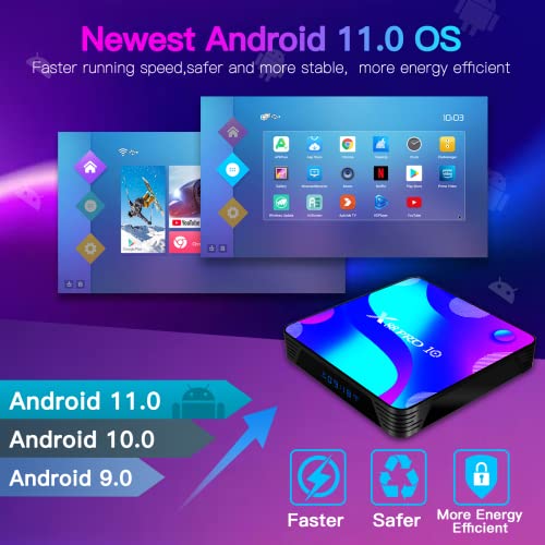 EASYTONE Android TV Box 11.0, Android Box 2025 RK3318 Quad Core CPU 2GB 16GB Supports 2.4+5.8G Dual-WiFi/100M Ethernet/BT 4.0/USB 3.0/3D 4K UHD H.265 X88 Pro 10 Smart TV Box Android Media Player