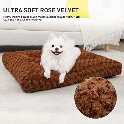 KSIIA Washable Dog Bed Deluxe Plush Dog Crate Beds Comfy Kennel Pad Anti-Slip Pet Sleeping Mat for Large, Jumbo, Medium, Small Dogs Breeds, 35