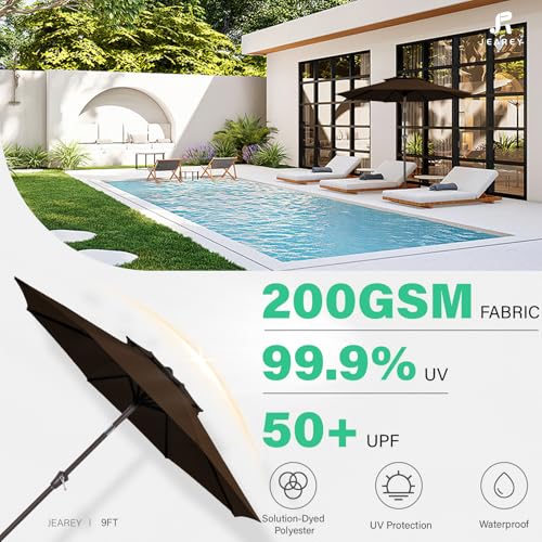 JEAREY 9 ft 2-Tiers Patio Umbrellas Outdoor Table Market Umbrella w/Push Button Tilt/Crank, 8 Sturdy Ribs, UV Protection Waterproof Sunproof(Navy Blue)