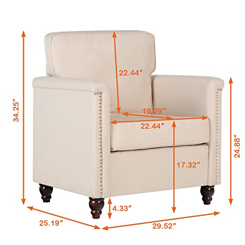 AILEEKISS Accent Chairs Set of 2 for Living Room Upholstered Arm Chairs Traditional Chesterfield Armchair Bedroom Reading Chairs for Adults Comfy Fabric Single Sofa Chair (2, Beige)