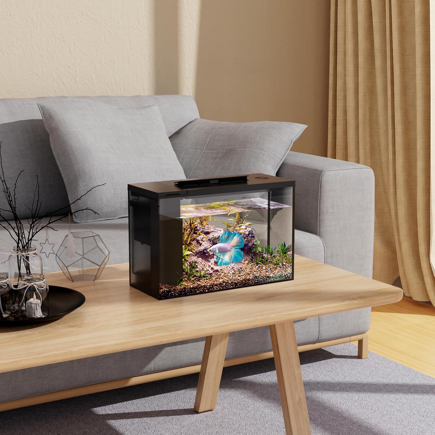 5 Gallon Betta Fish Tank self Cleaning, Small Fish Tank with Filter Light Water Pump, Fish Tank Starter Kits Fish Bowl (Aquarium with Landscape)