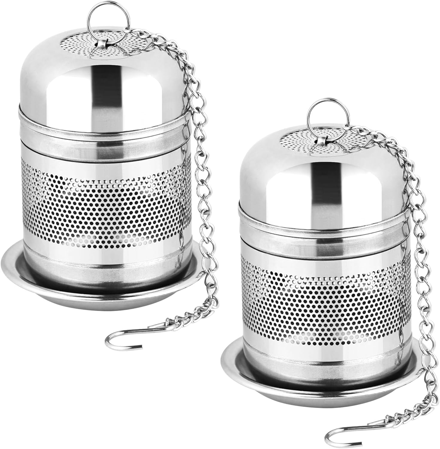 2PCS Tea Infuser Strainer - Stainless Steel Tea Strainers for Loose Tea, Loose Leaf Tea Steeper, Fine Mesh Tea Ball holder with Chain Hook and Lid, Reusable Tea Filter Bags Diffusers