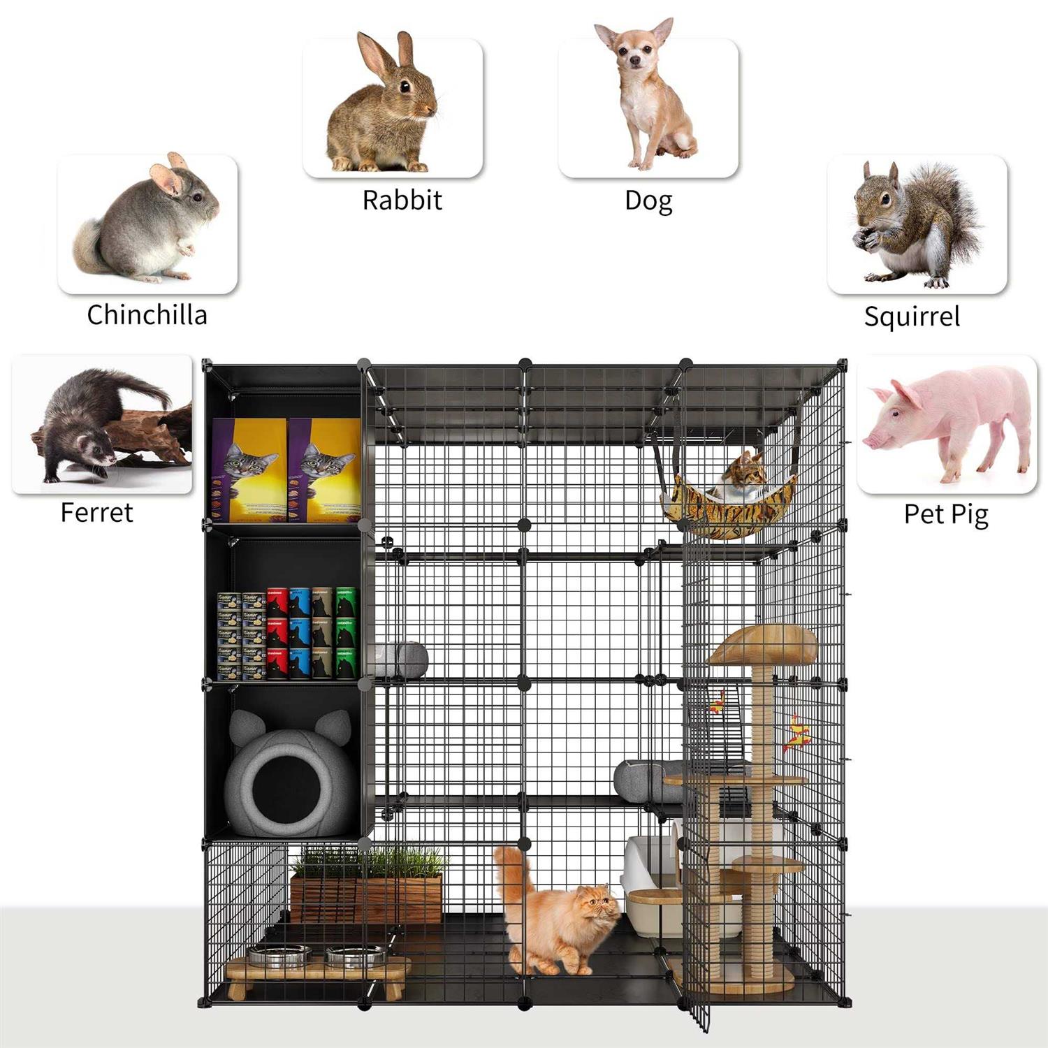YITAHOME Cat Cage Indoor Large with Storage Cube DIY Catio Cat Enclosures Metal Cat Playpen with Hammock 1-4 Cats Tiers Cat - Pet Supplies online store
