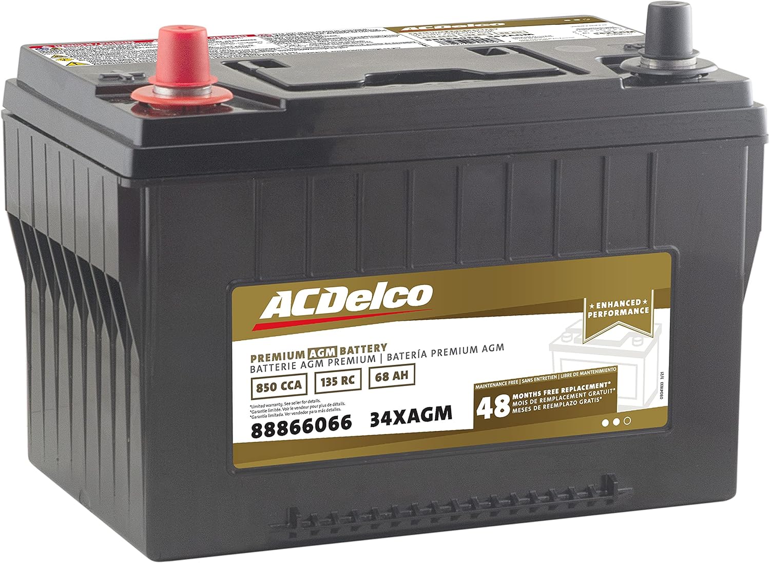ACDelco Gold 34XAGM 48 Month Warranty Premium AGM BCI Group 34 Battery