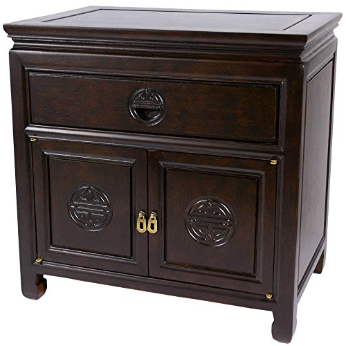 Oriental Furniture Rosewood Bedside Cabinet - Dark Rosewood