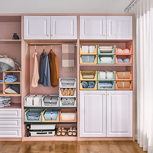 CTSNSLH 5 Pack Folding Closet Organizers Storage Box, Stackable Storage Bins, Plastic Drawer Basket Closet Storage for Wardrobe Cupboard Kitchen Bathroom Office White-5L