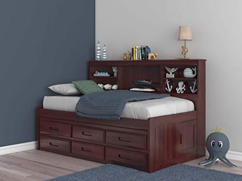 Discovery World Furniture Twin Bookcase Day Bed with 6 Drawers in Merlot Finish