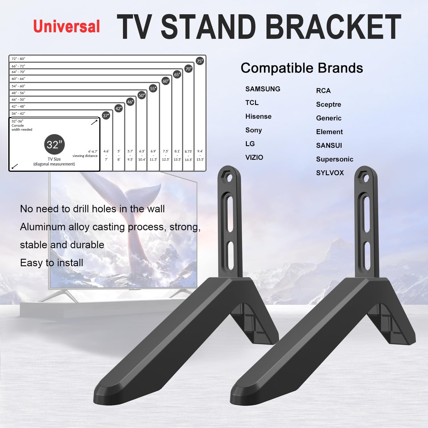 TV Stand, TV Base Pedestal Feet,Drsn TV Stand Mount Legs for Televisions with Mounting Holes Distance 5.5cm or Within 4.5cm, Distance Between Top Mounting Hole and Edge 8cm
