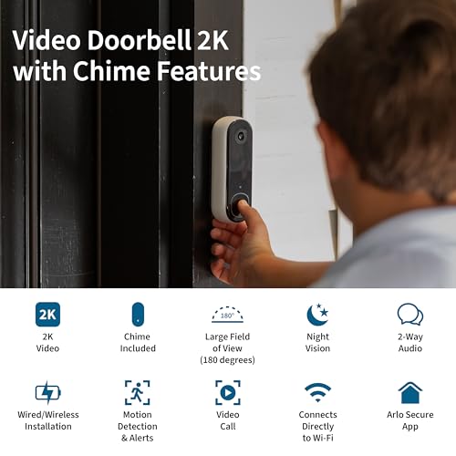 Arlo Video Doorbell 2K 2nd Generation & Chime 2 Bundle, 2K Doorbell Camera, 2-Way Audio, Package Detection, Motion Detection and Alerts, Built-in Siren, Night Vision, AVDK4001-100CNS, White