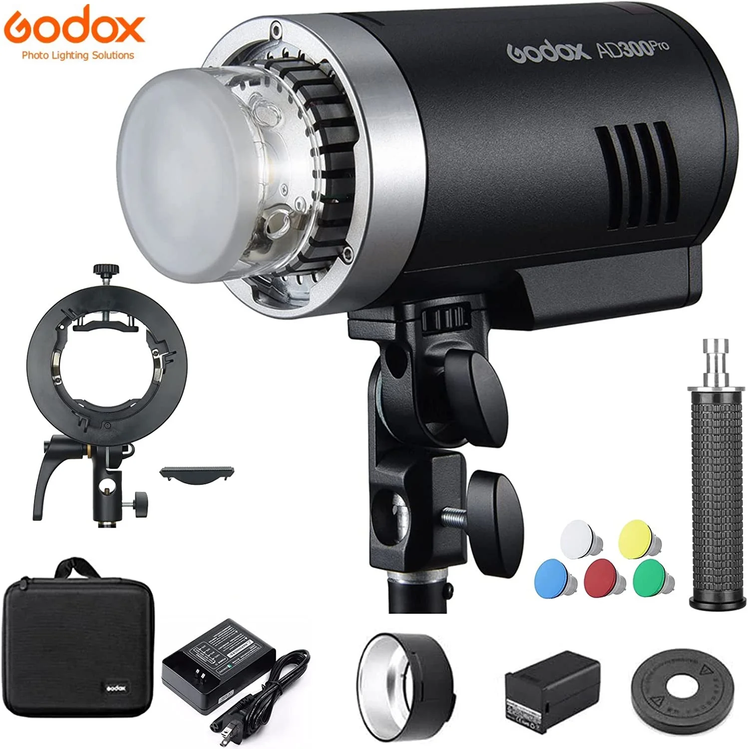 GODOX AD300 Pro 300W TTL Outdoor Flash 2.4G 1/8000s 2600mAh 0.01-1.5s Recycle Time 320 Full Power 12W Bi-Color Modeling LED for Cameras with S2 Bracket