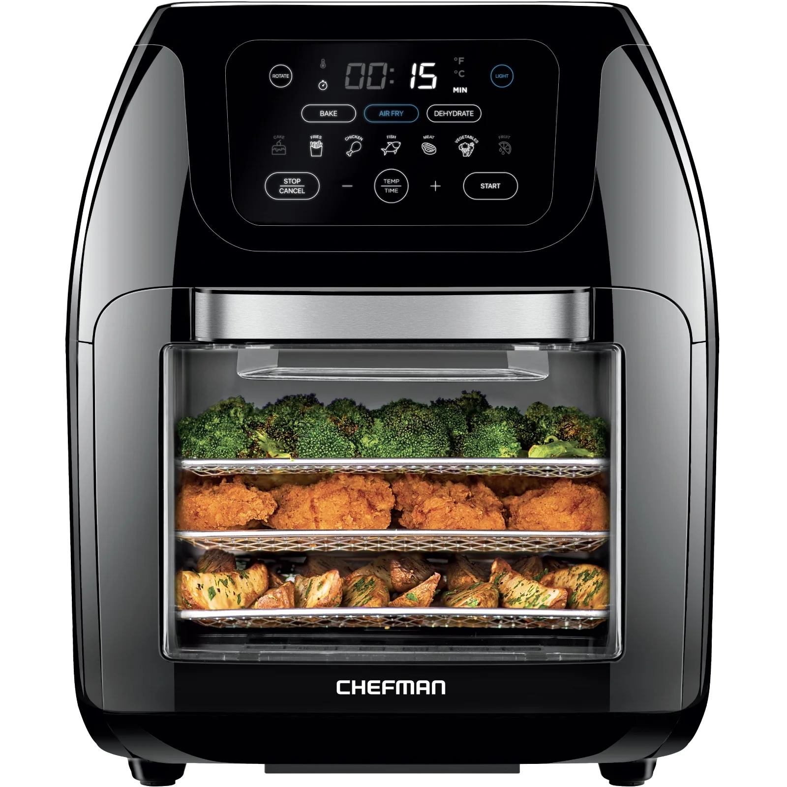 Digital Air Fryer+ Rotisserie, Dehydrator, Oven, Black, 10L