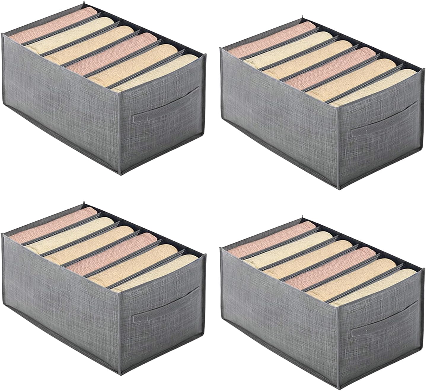 4 Packs Wardrobe Clothes Organizer Drawer With Handles 6-Compartment, Clothes Organizer Drawers Wardrobe For Closet,Clothing Storage Shelf For Pants,Sweaters,Jeans,T-shirt,Legging,Trousers