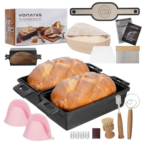 2 in 1 Cast Iron Loaf Pan with Lid, 9×5 Inch Bread Baking Pans for Homemade Bread, Pre-Seasoned Loaf Pan Bread Pan with Sourdough Bread Baking Supplies for Bread Baking, Meatloaf (2 Piece Set)