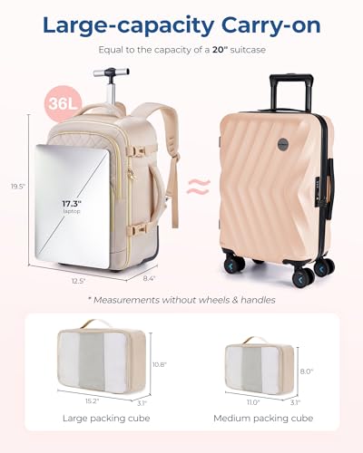 BAGSMART Rolling Backpack for Women, Travel Carry on Backpack with Wheels for Adults, 17 Inch Large Roller Backpack, Wheeled Backpack with Two Packing Cube, Black