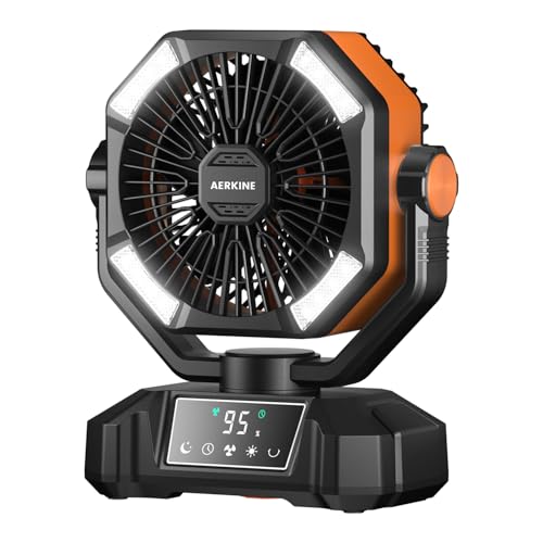 Camping Fan Rechargeable Battery Powered - 20000mAh Portable Tent Fans With LED Lantern Light, Oscillating Camp Fan With Remote,Dual High-Speed Motor&Dual Blade(BlackOrange)