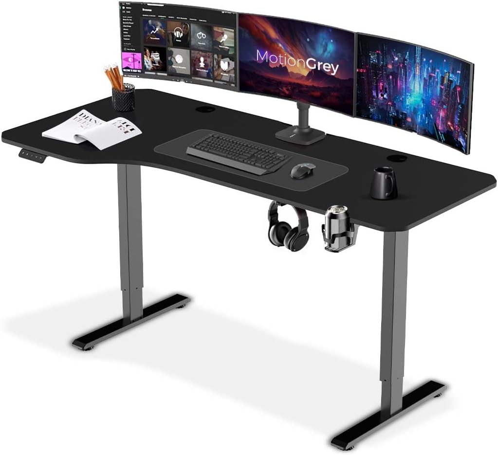 Height Adjustable L Shaped Standing Desk Left Side, 160 x 60 cm, Corner Desk, L Shape Desk, Adjustable Computer Electric Sit Stand Desk Stand - Black Frame Motorized with Table Top