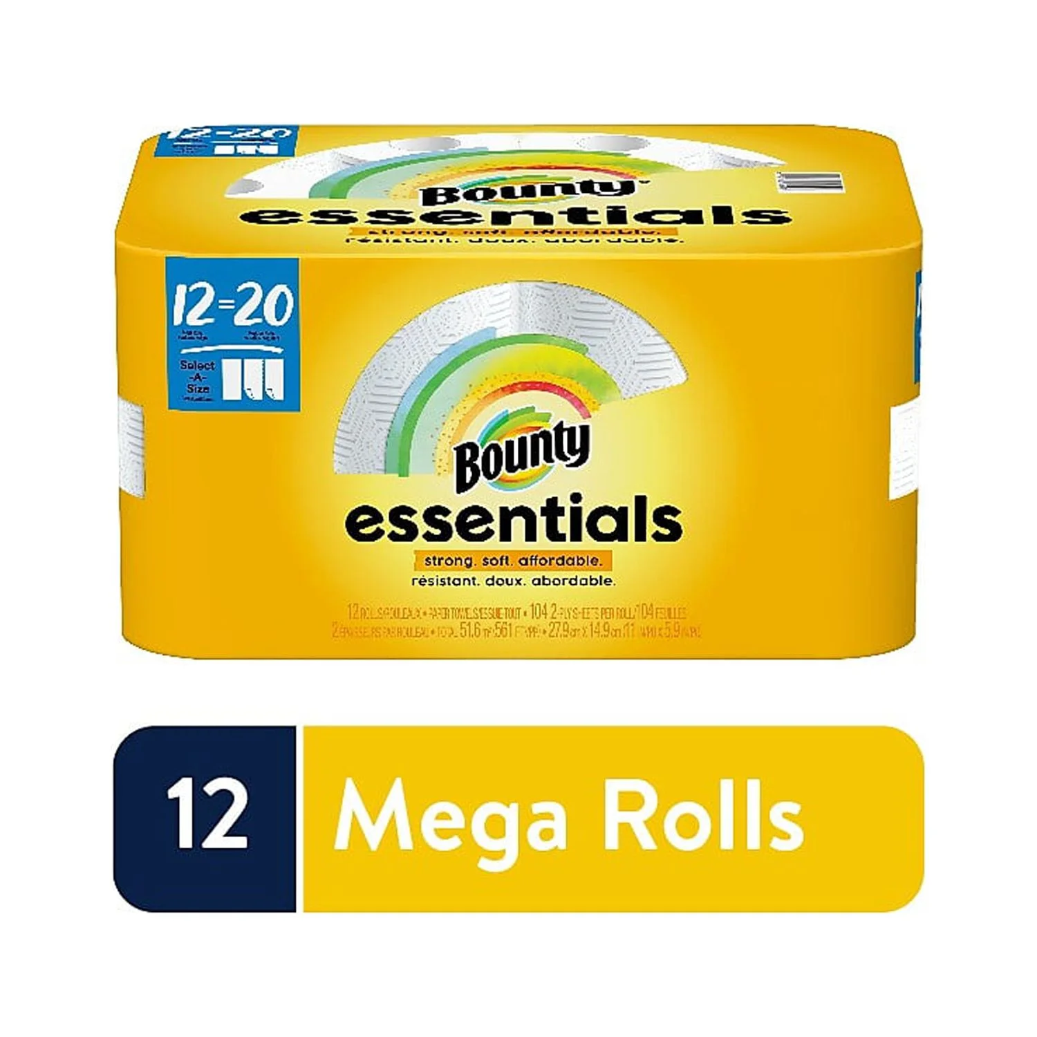 Bounty Essentials Paper Towels, 12 Mega Rolls, Select-A-Size