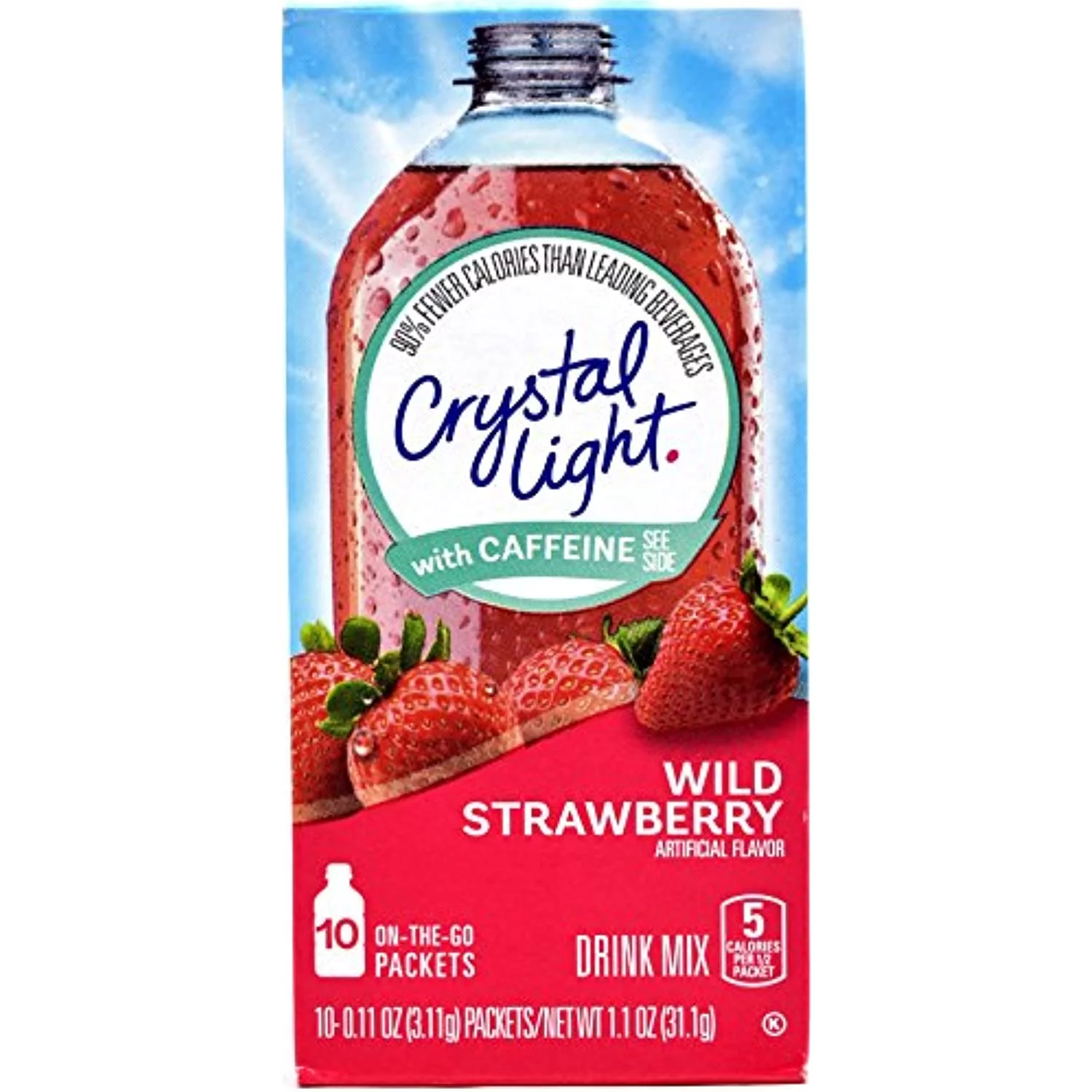 Crystal Light On The Go Wild Strawberry With Caffeine Drink Mix, 10-Packet Box (Pack Of 20)