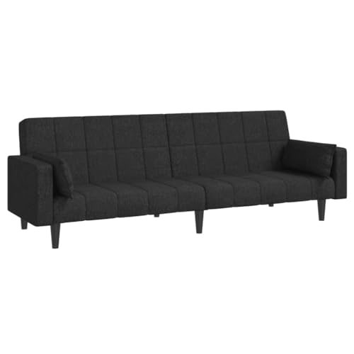 2-Seater Sofa Bed with Two Pillows Black Fabric,Convertible Sleeper Sofa Bed with Comfortable Fabric Upholstery, for Living Rooms and Guest Rooms Sofas & Couches for Living Room