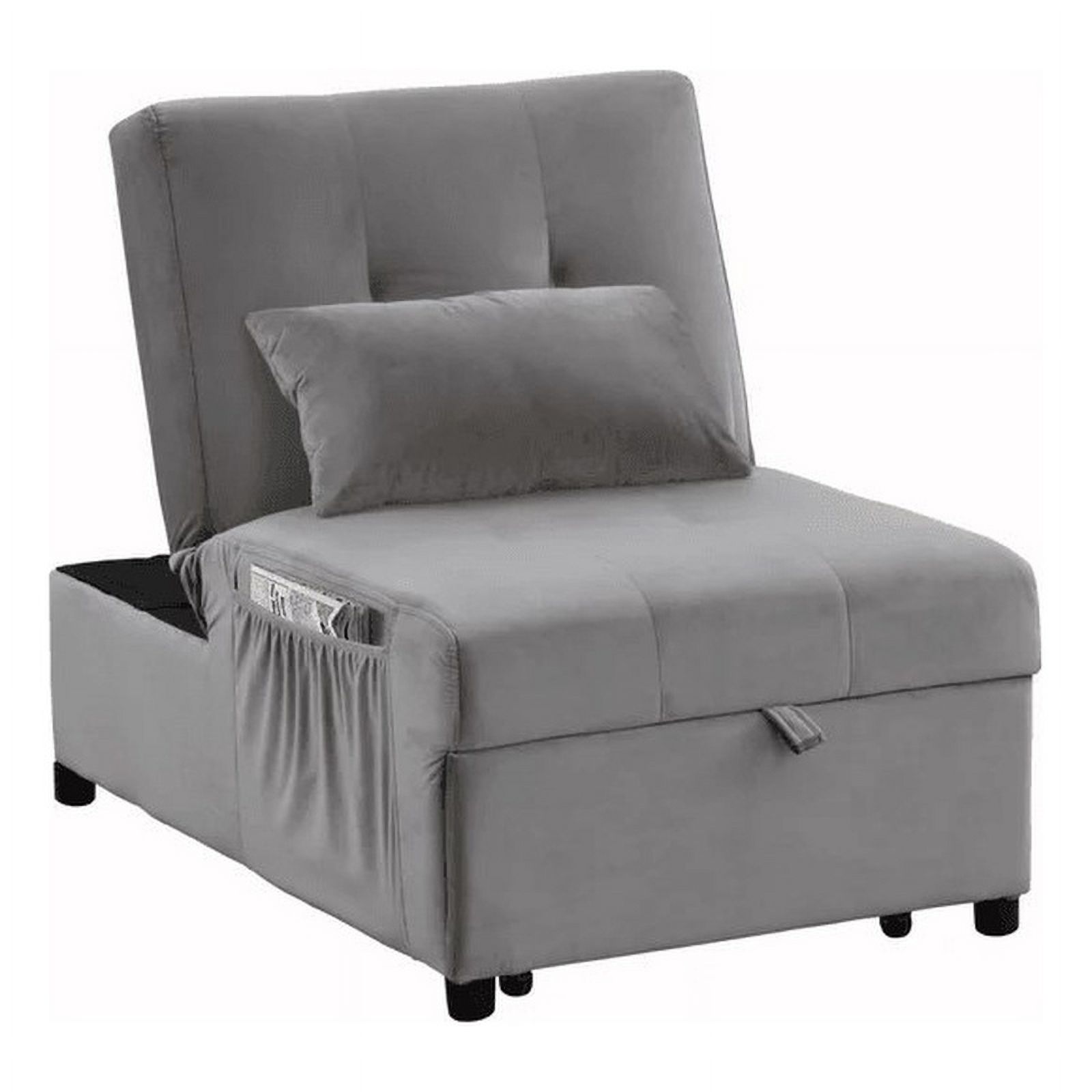 Pemberly Row Velvet Adjustable Sleeper Lounge Chaise in Gray
