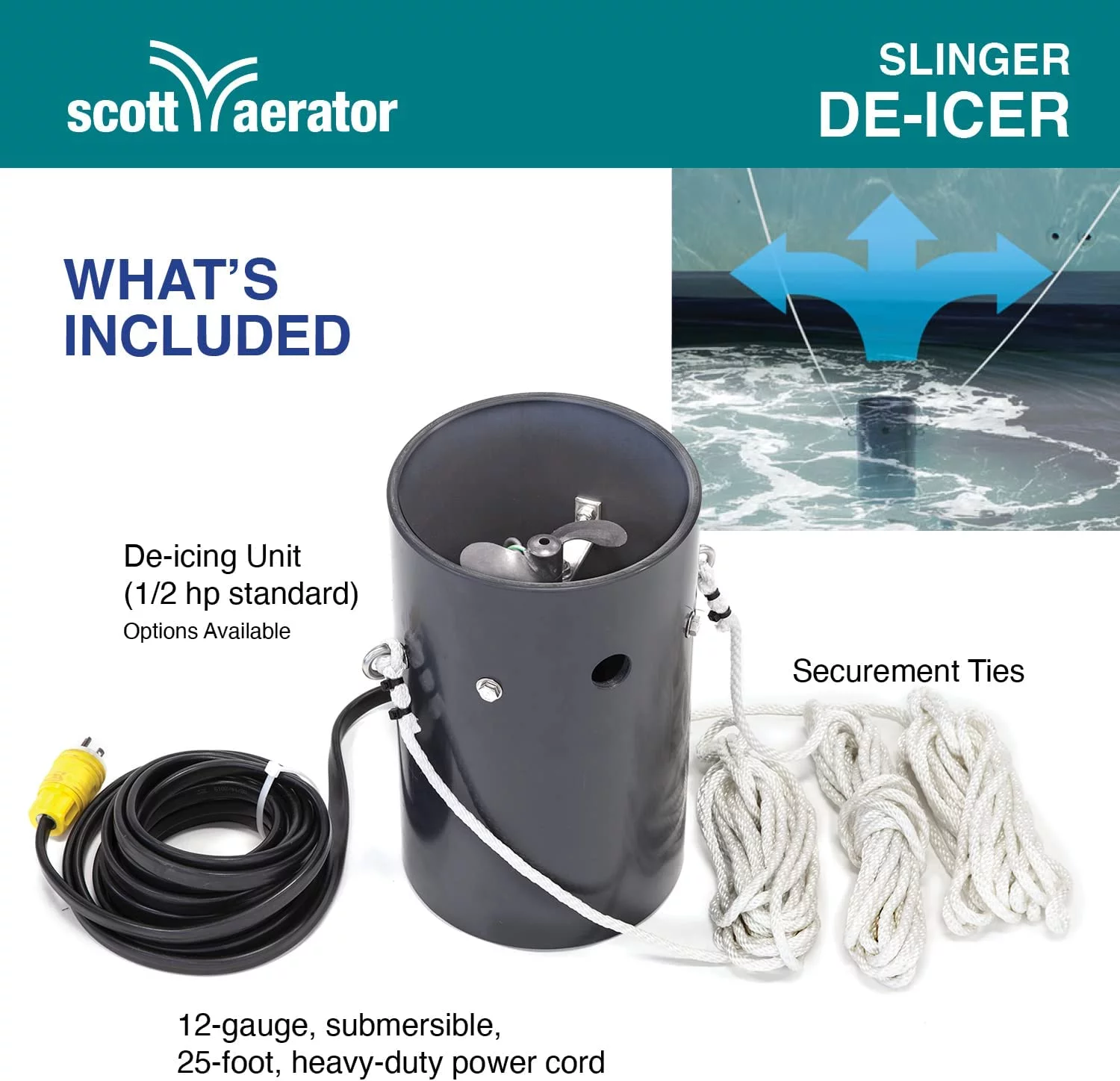 Scott Aerator SAC11001 25 ft. 115V Aerator Slinger De-Icer for Lakes & Ponds