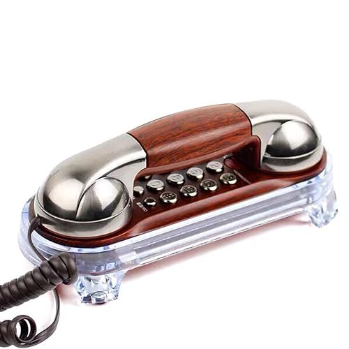 TelPal Small Size Trimline Corded Phone Antique Small Retro Wall Mounted Telephone Old Fashion Classic Vintage Telephone with Bottom Light for Desk/Wall Mount (Red Bronze)