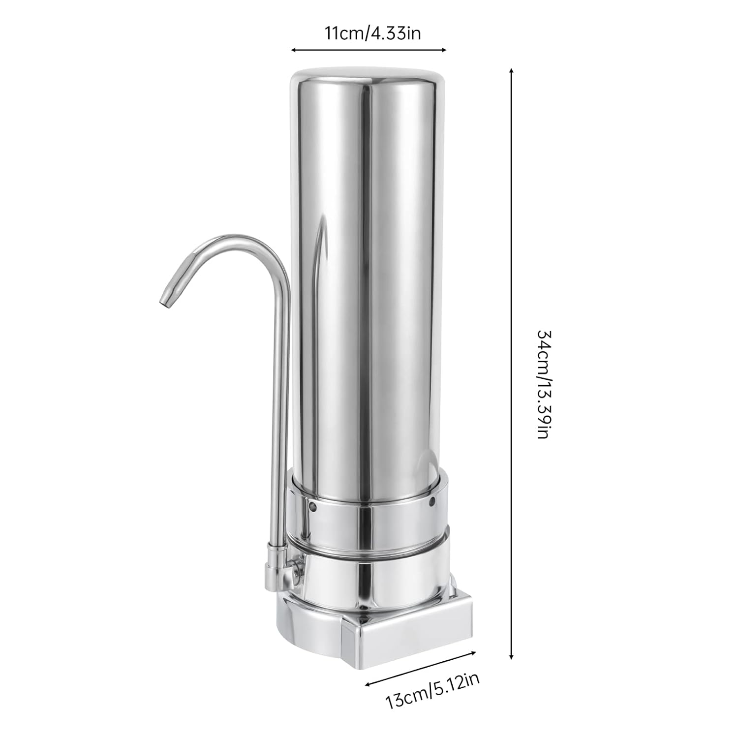 Countertop Filtration System Stainless Steel Countertop Filter Modern Faucet Water Filter Alkaline Water Filter for Home Kitchen Bathroom, Silver