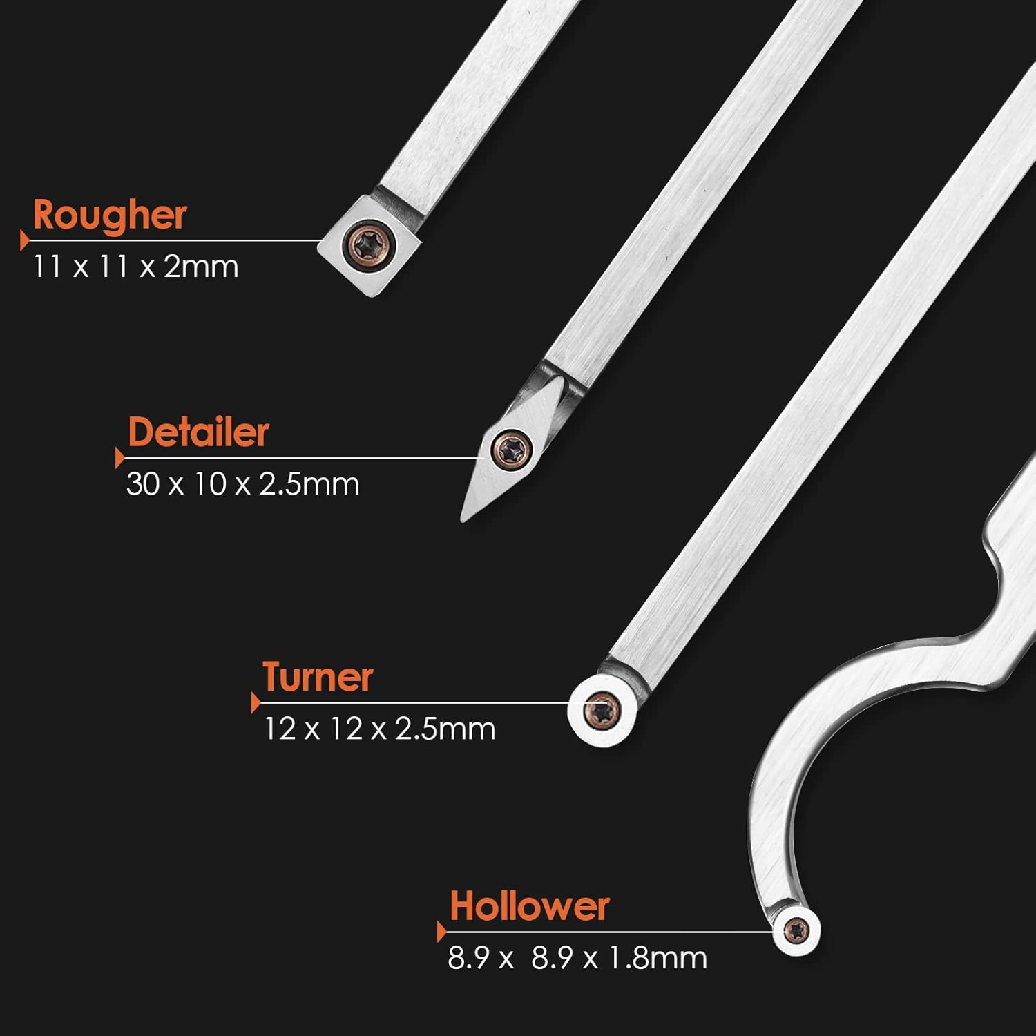 8 in 1 Carbide Turning Tools BITOWAT Wood Lathe Accessories Tipped Woodturning Set with 4 Replaceable Cutter Heads, Aluminum Case, Rougher, Finisher, Swan Neck Hollowing Tools