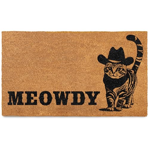 MAINEVENT Meowdy Doormat 30x17 Inch, Cat Front Door Mat, Black Cat Welcome Mats for Front Door Gift, Coir Outdoor Doormat