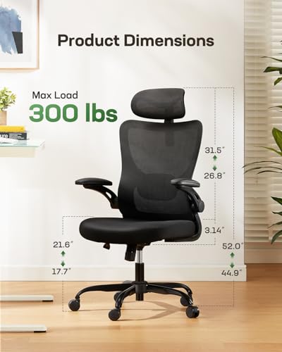 Marsail Office Chair Ergonomic Desk Chair with 3 Ways PU Armrests and Adjustable Lumbar Support Breathable Mesh Computer Chair Executive Rolling Swivel Comfy Task Chair for Home Office Gaming