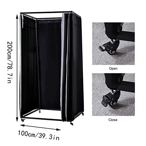 Portable Fitting Room for Boutiques - Movable Dressing Room with Shading Curtain, Vientiane Wheel and Hook Up - Temporary Privacy Screen for Changing Rooms and Offices - 78.7x39.4x39.4 in